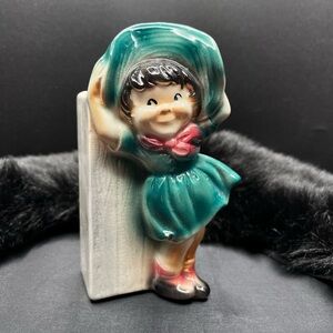 Vintage Royal Copley  Wall Pocket Vase / Planter  "Girl in the Wind"